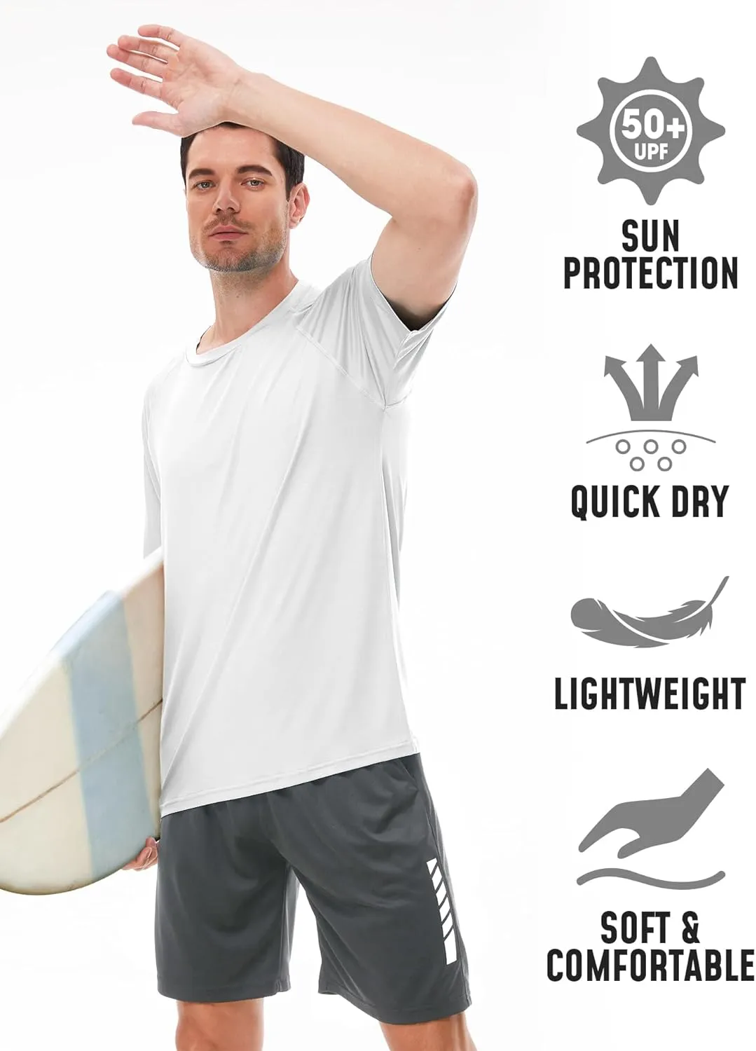 2Pack Rash Guard for Men Short Sleeve UPF50  UV Swim Shirts Dry Fit Beach Water Activewear Athletic Sports Mens Clothing