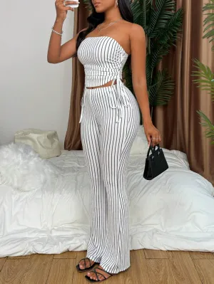 2pcs Sexy Women Striped Bandeau Top Set