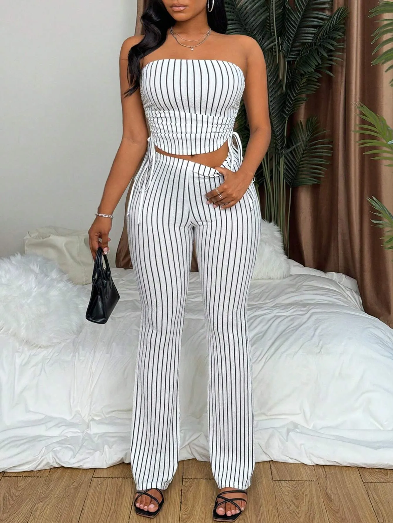 2pcs Sexy Women Striped Bandeau Top Set