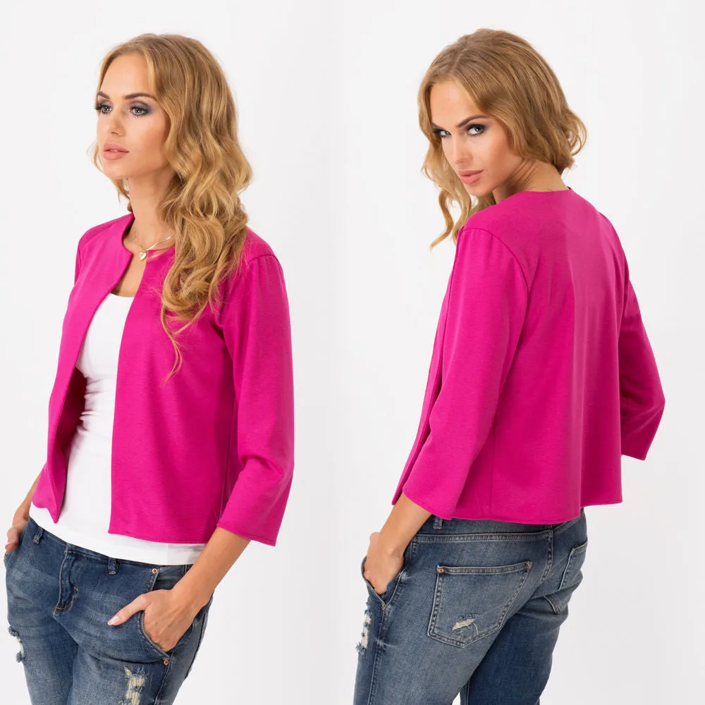 3/4 Sleeves Solid Scoop Cardigan Short Coat