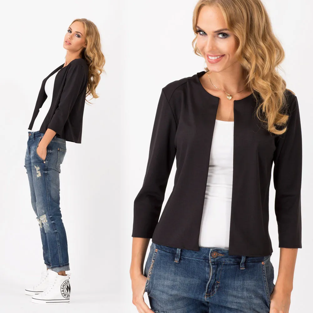 3/4 Sleeves Solid Scoop Cardigan Short Coat