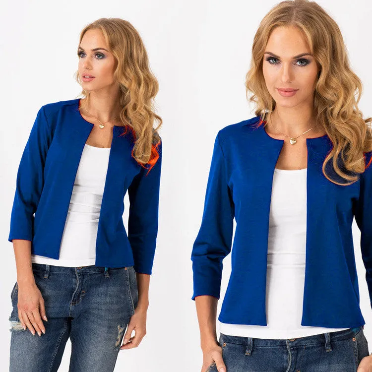3/4 Sleeves Solid Scoop Cardigan Short Coat