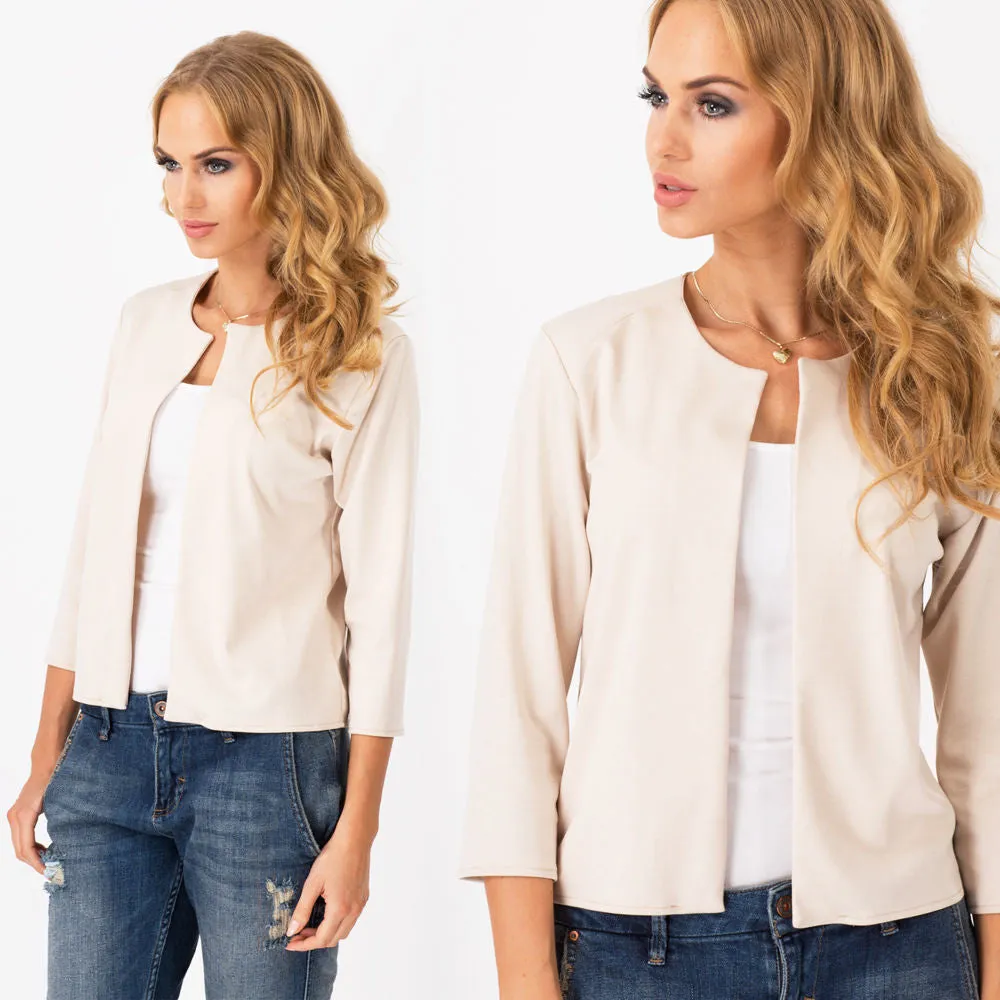 3/4 Sleeves Solid Scoop Cardigan Short Coat