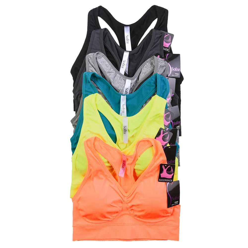 6 Women Seamless Sports Yoga Bra Crop Top Racerback Padded Assorted One Size Lot