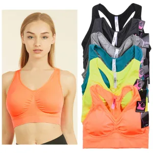 6 Women Seamless Sports Yoga Bra Crop Top Racerback Padded Assorted One Size Lot