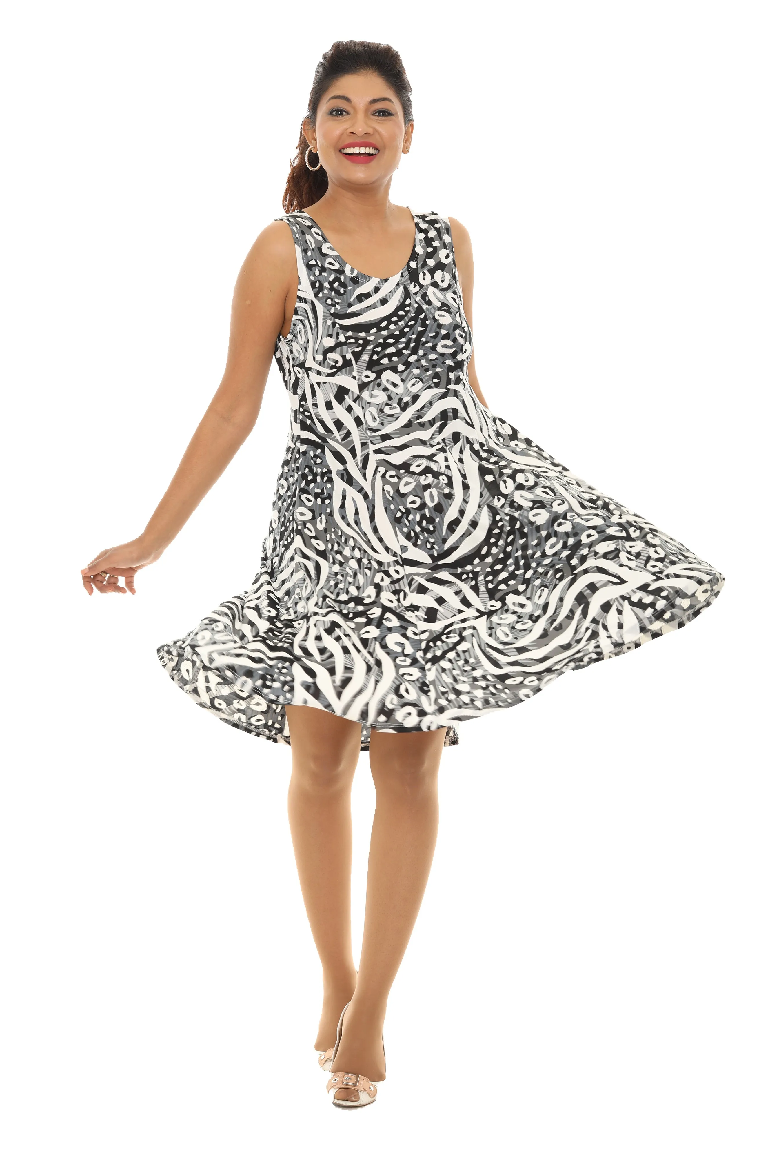 Abstract Animal Print Sleeveless A-Line Dress