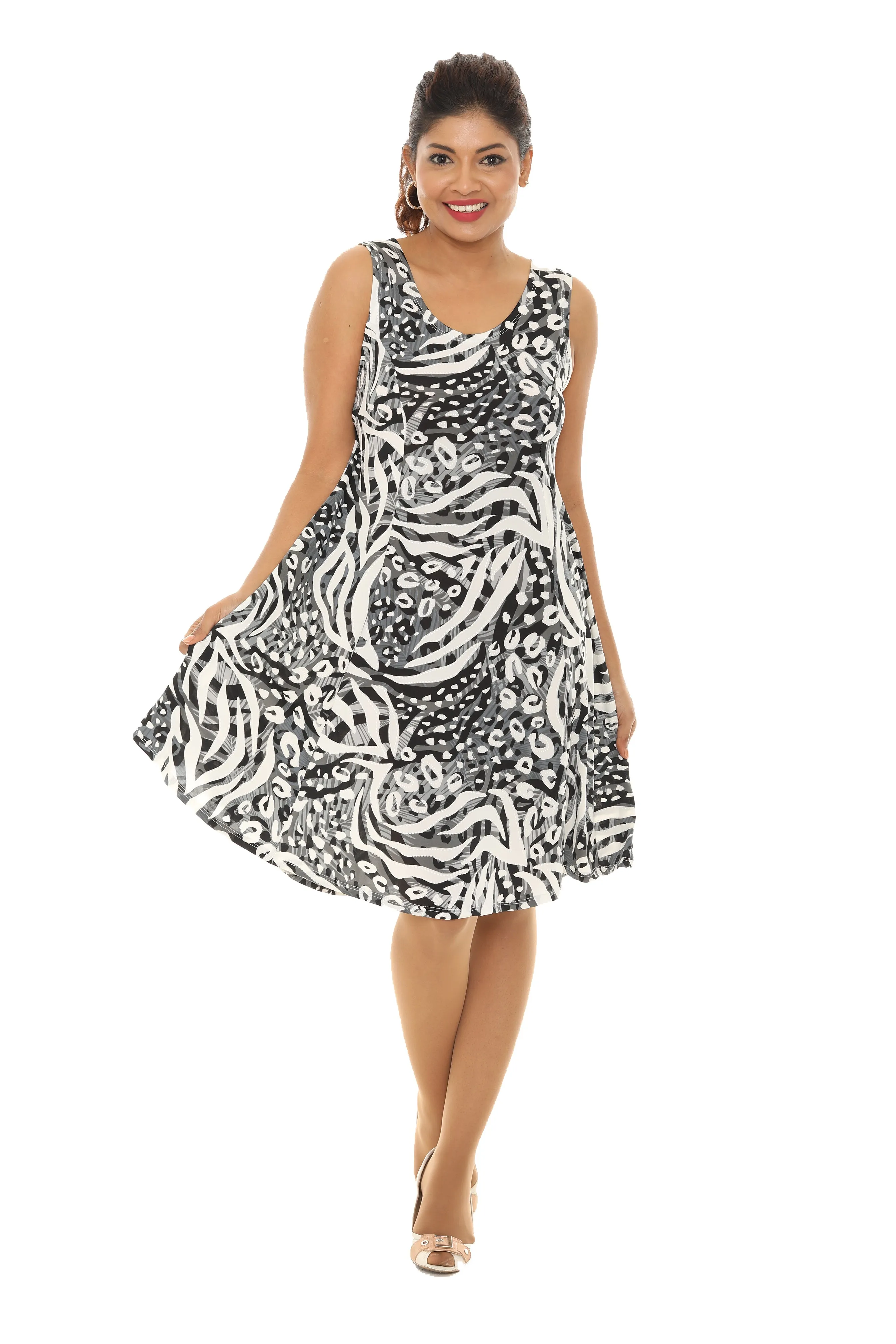Abstract Animal Print Sleeveless A-Line Dress