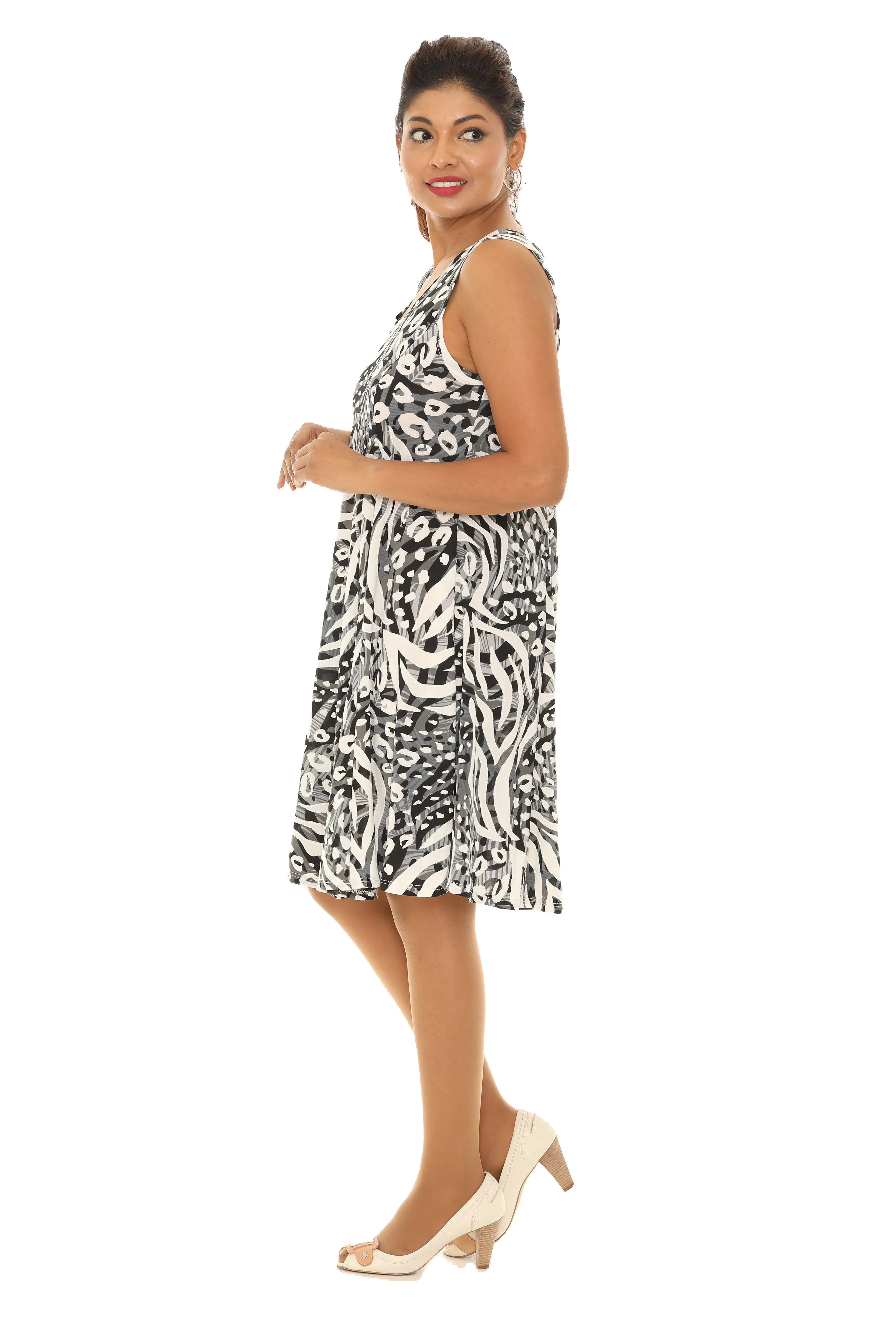 Abstract Animal Print Sleeveless A-Line Dress