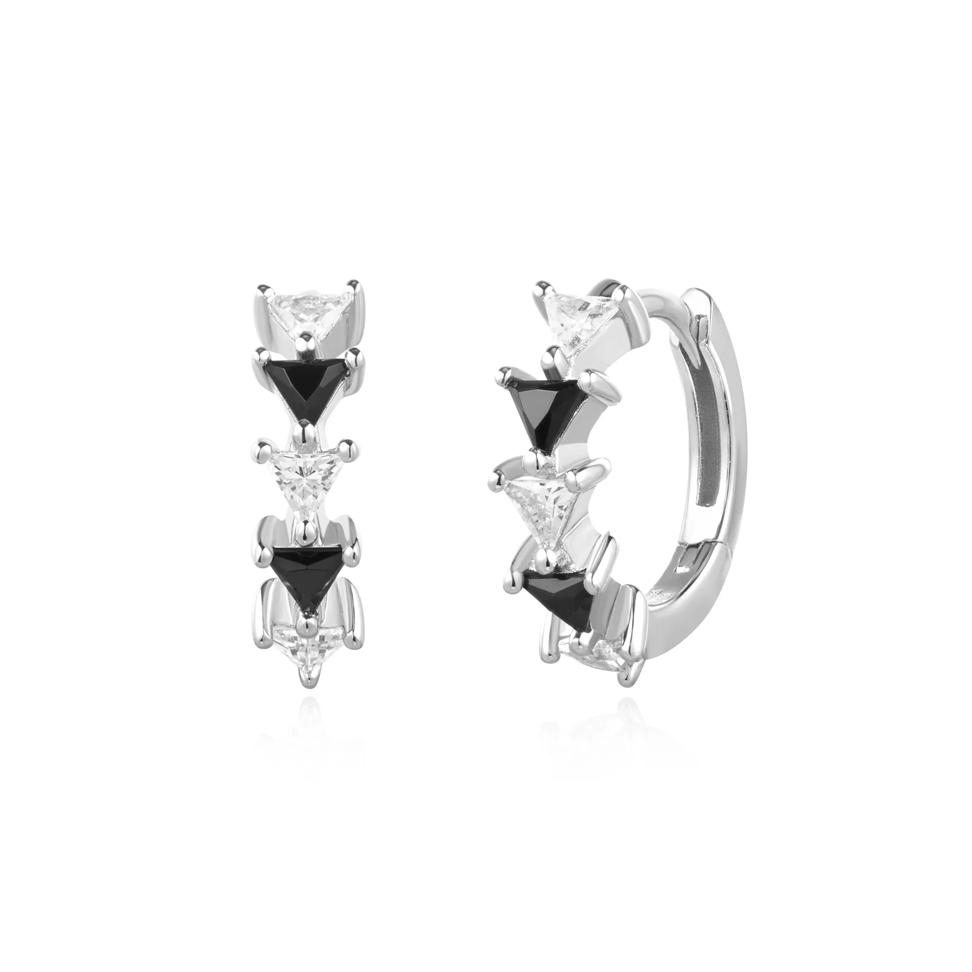 Ania Haie Silver Black/White Triangular Cubic Zirconia Huggies E059-13H