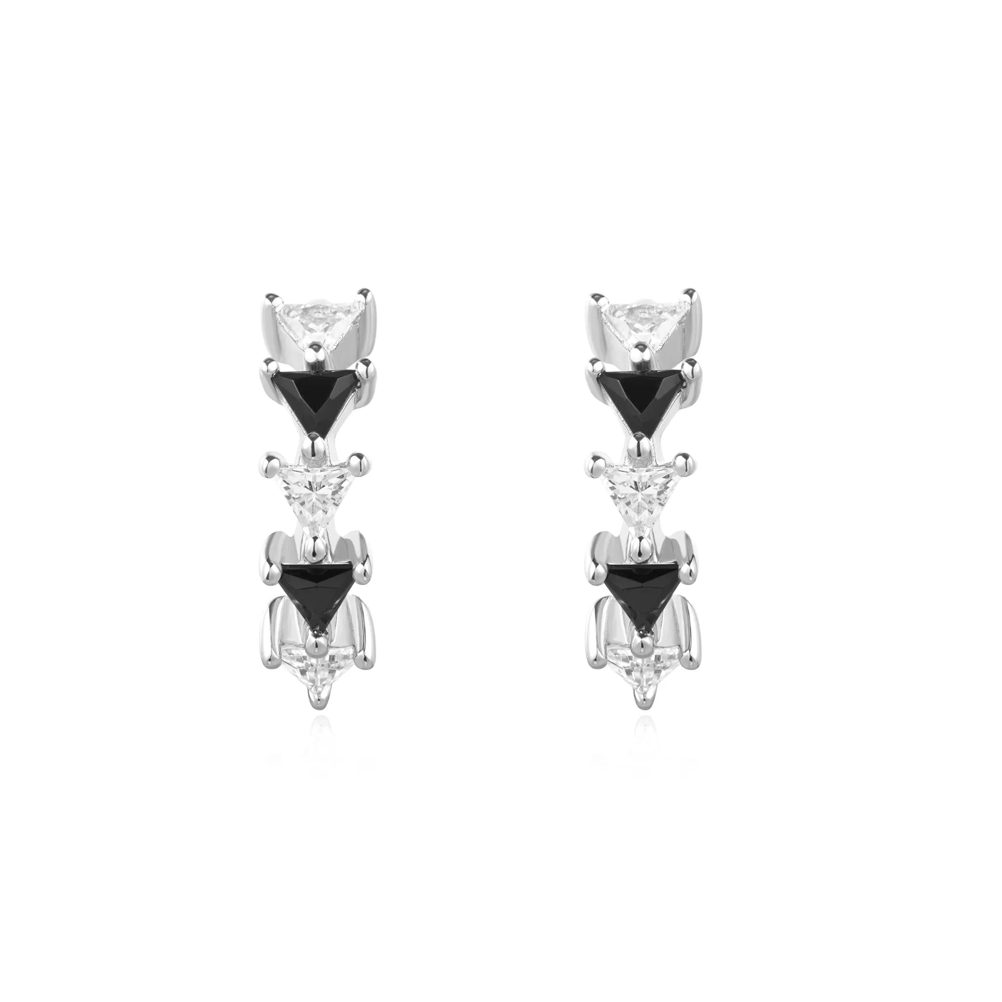 Ania Haie Silver Black/White Triangular Cubic Zirconia Huggies E059-13H