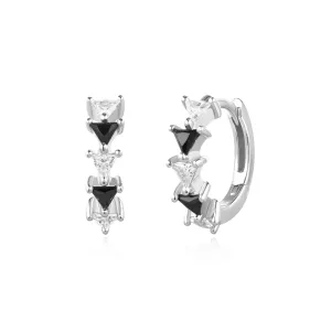 Ania Haie Silver Black/White Triangular Cubic Zirconia Huggies E059-13H
