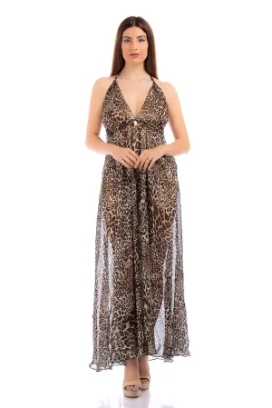 Animalier Silk Chiffon V-neck Dress