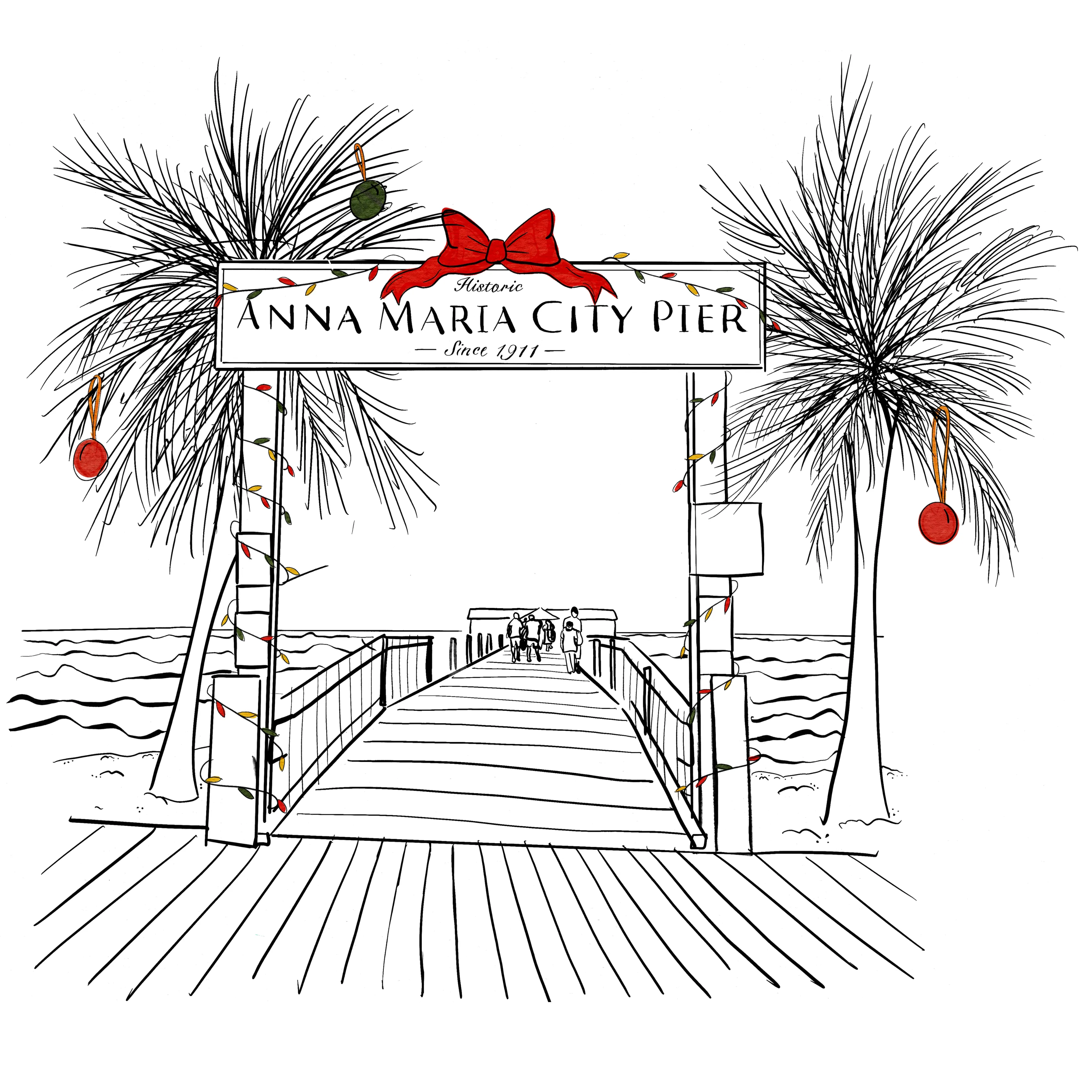 Anna Maria Historic Pier at Christmas Unisex Tee Heathered Gray