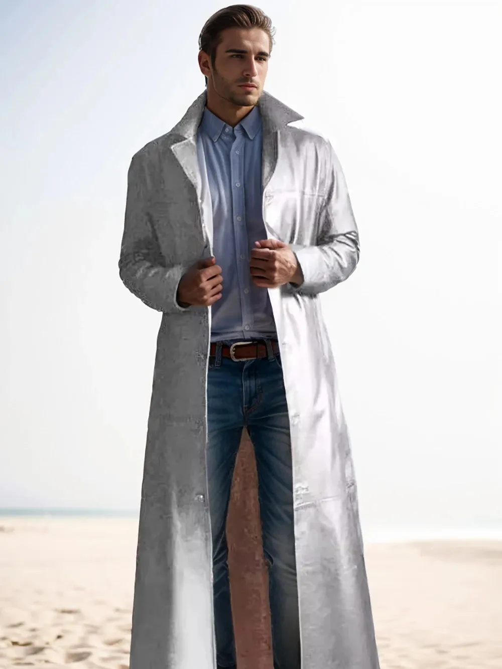 Autumn new men's fashionable solid color leather jacket extended men's leather jacket