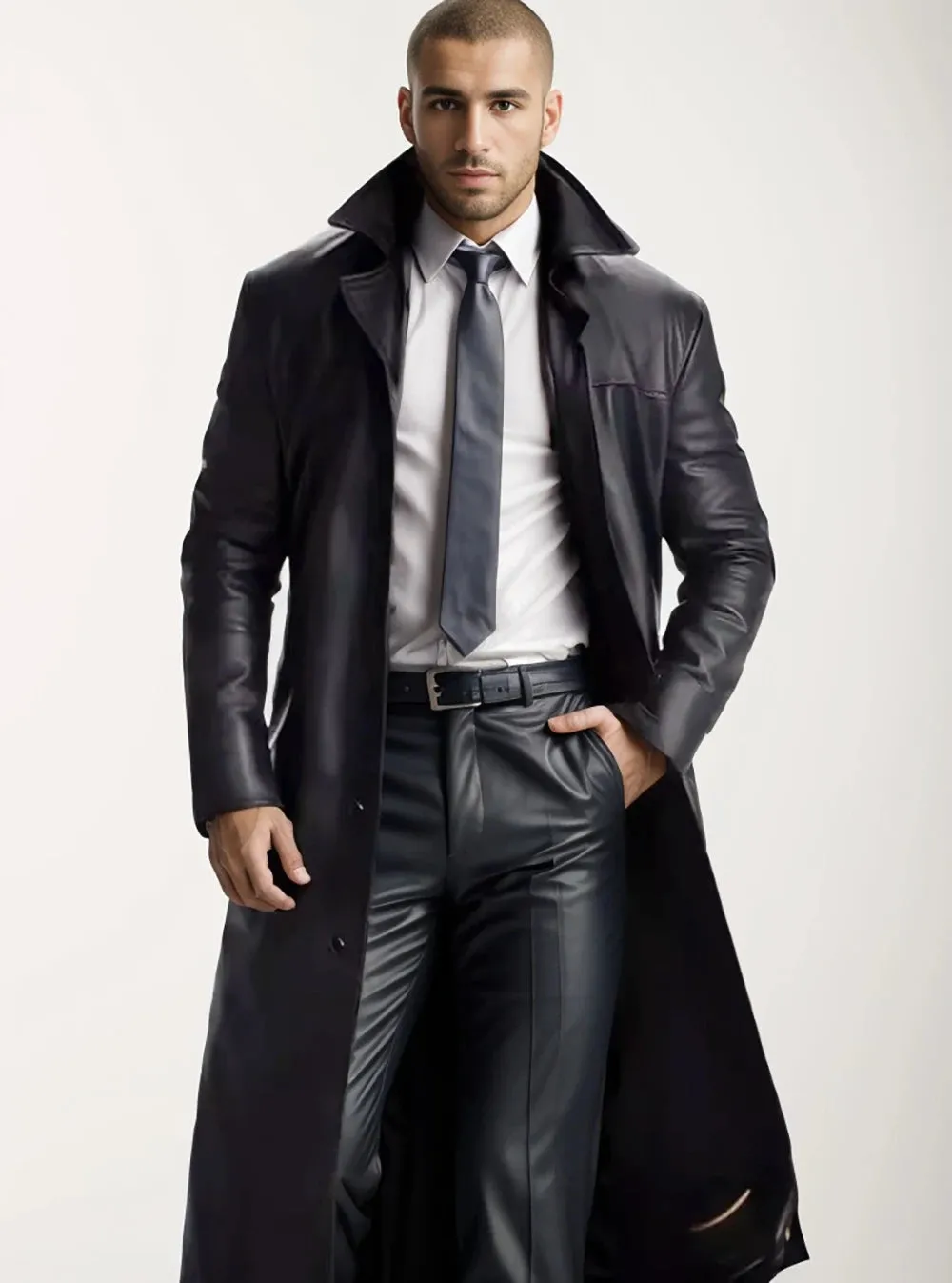 Autumn new men's fashionable solid color leather jacket extended men's leather jacket