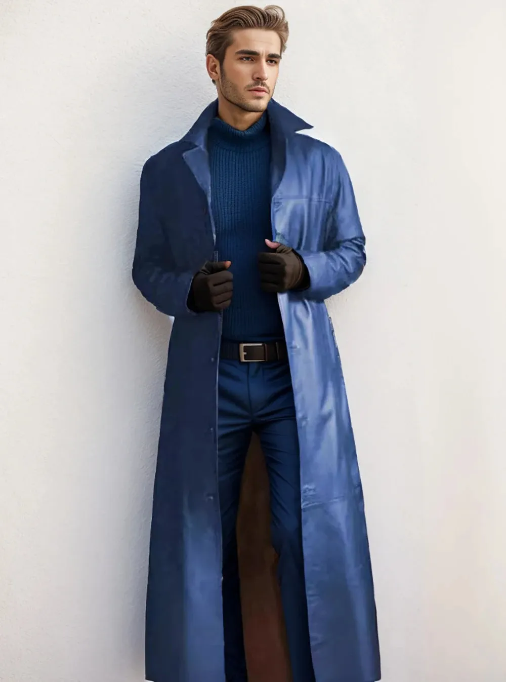 Autumn new men's fashionable solid color leather jacket extended men's leather jacket