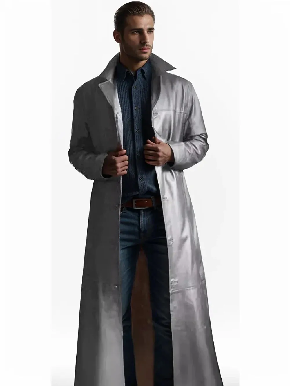 Autumn new men's fashionable solid color leather jacket extended men's leather jacket