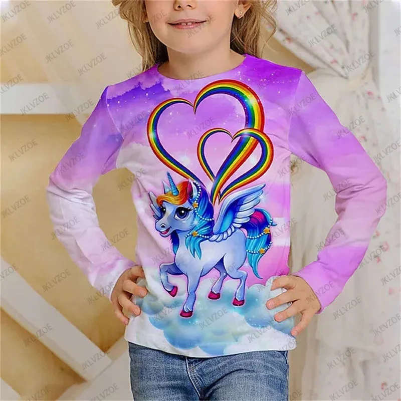 Baby Girl Unicorn Cat Animal 3D Tops