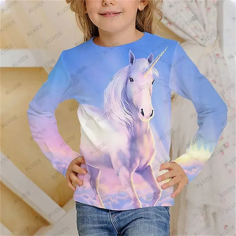 Baby Girl Unicorn Cat Animal 3D Tops