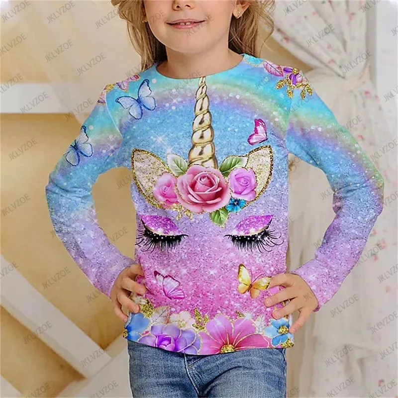 Baby Girl Unicorn Cat Animal 3D Tops