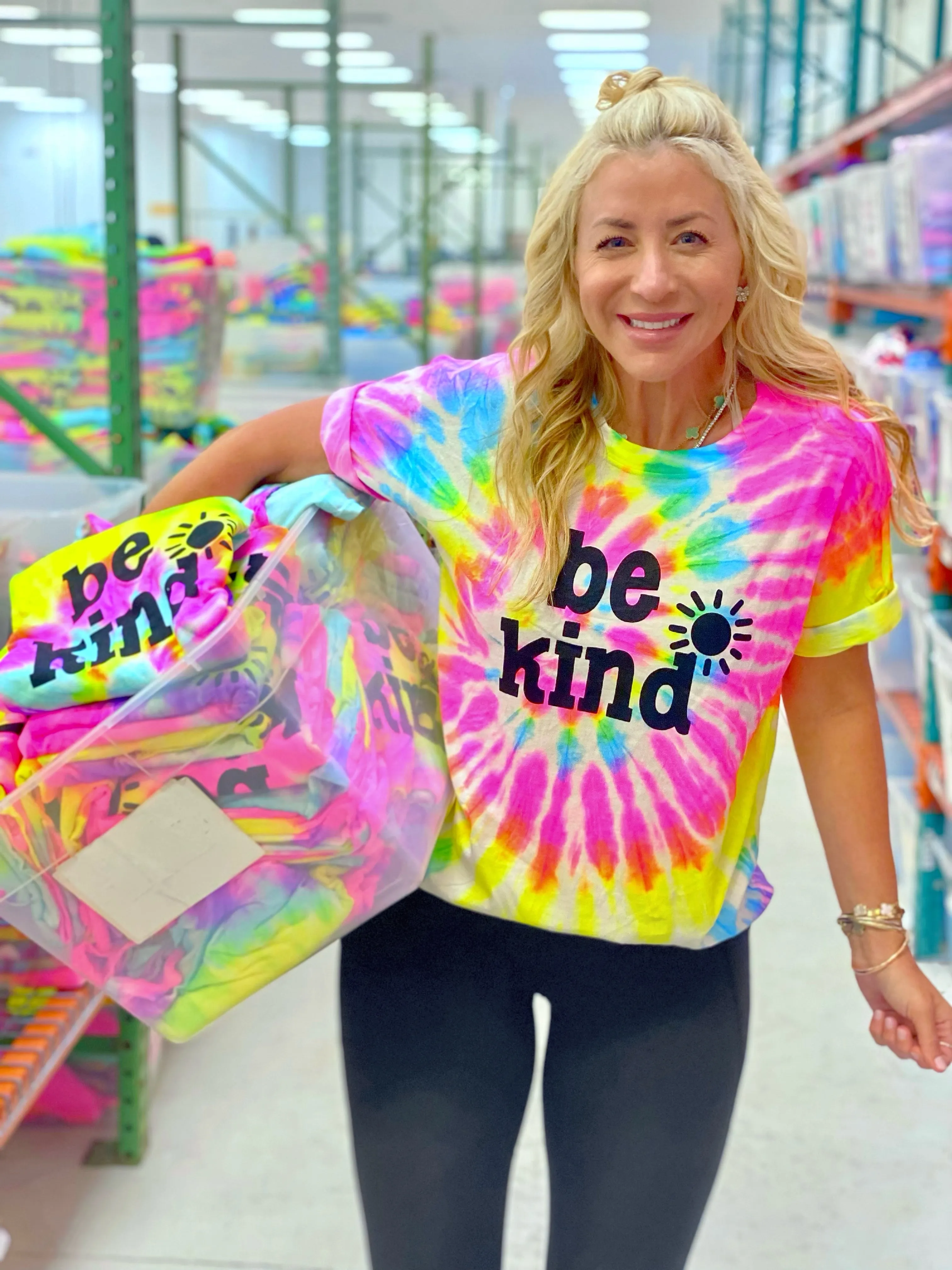 BE KIND TIE-DYE TEE - Black Writing