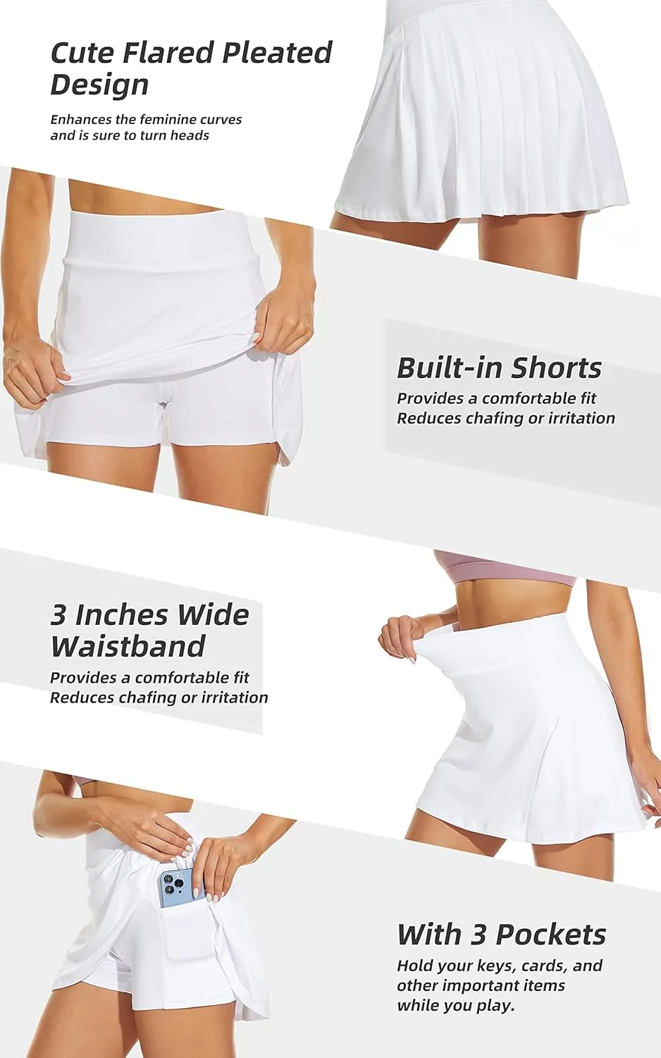 Betaven Pleated Tennis Skirts for Women with Pockets Build in Shorts Golf Skort High Waisted Athletic Running Activewear