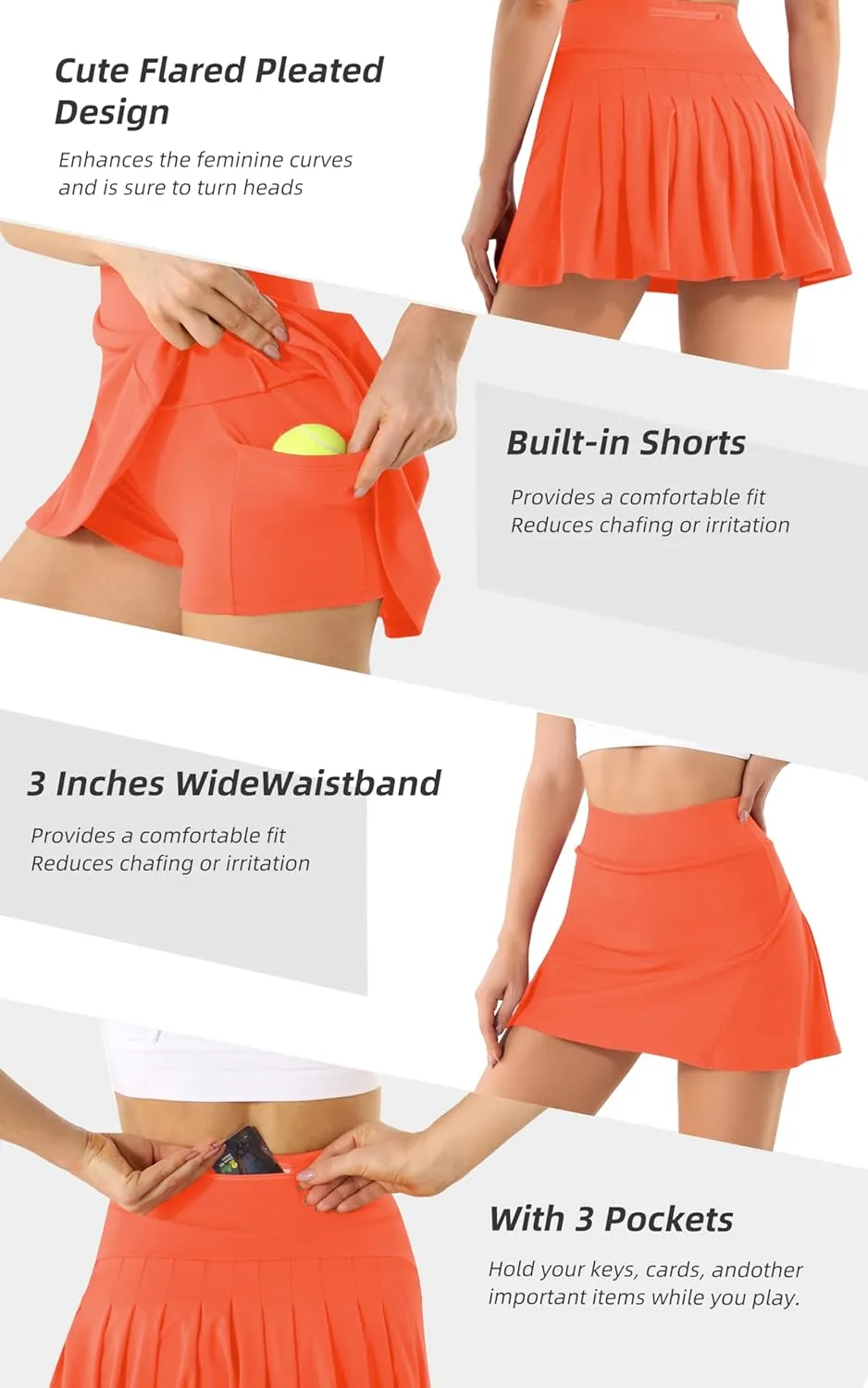 Betaven Pleated Tennis Skirts for Women with Pockets Build in Shorts Golf Skort High Waisted Athletic Running Activewear