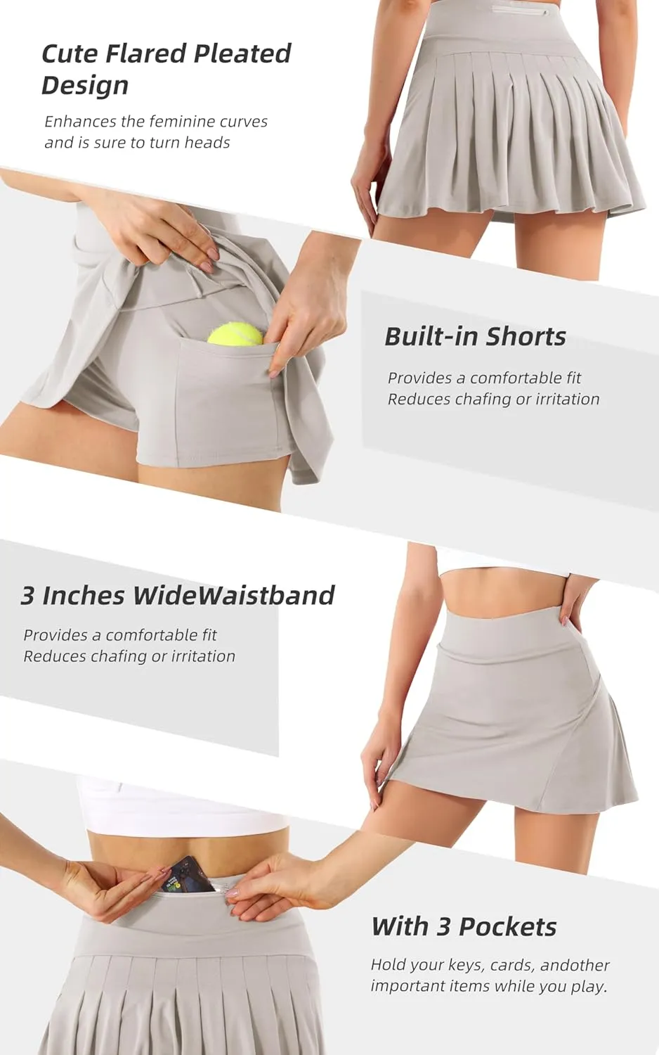 Betaven Pleated Tennis Skirts for Women with Pockets Build in Shorts Golf Skort High Waisted Athletic Running Activewear