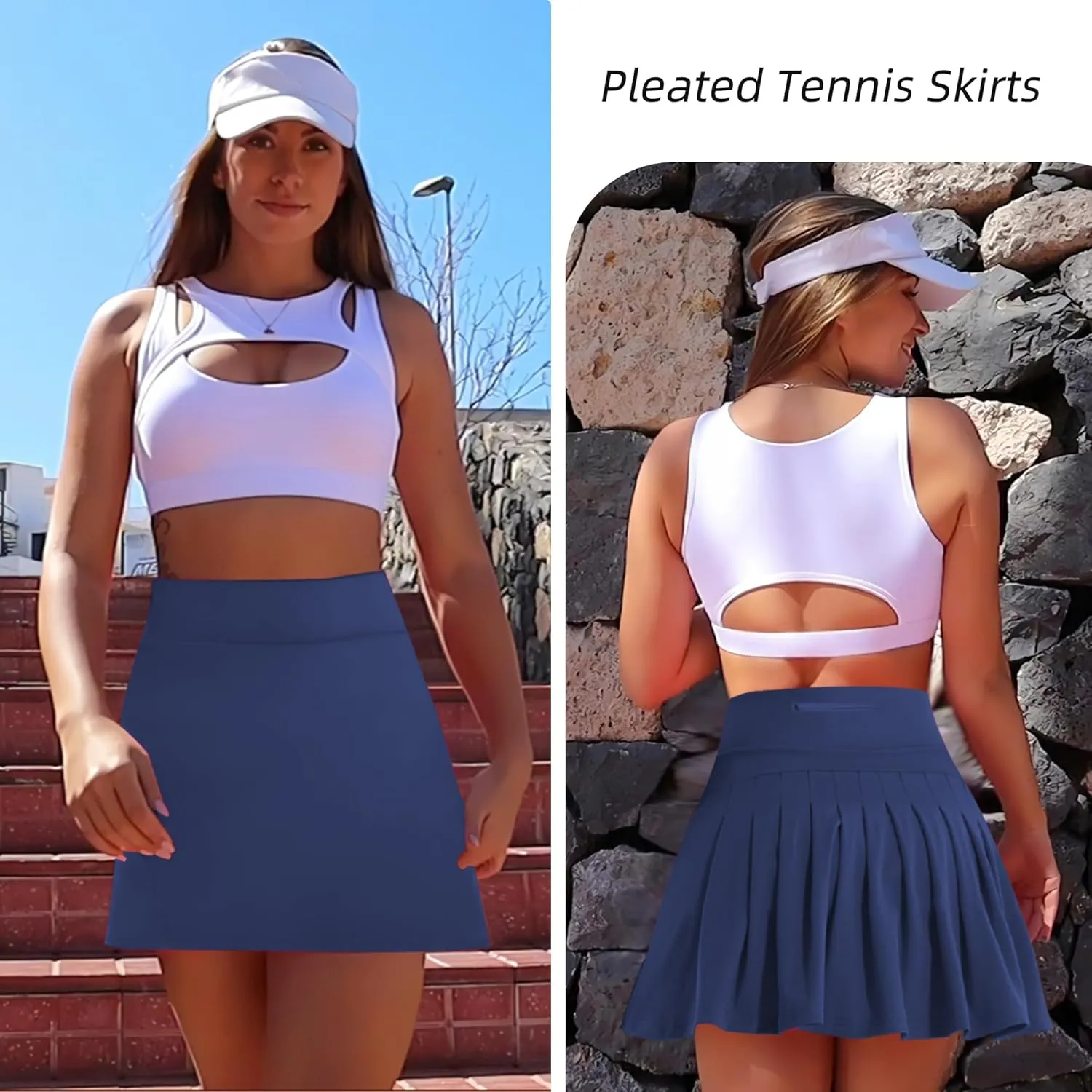 Betaven Pleated Tennis Skirts for Women with Pockets Build in Shorts Golf Skort High Waisted Athletic Running Activewear