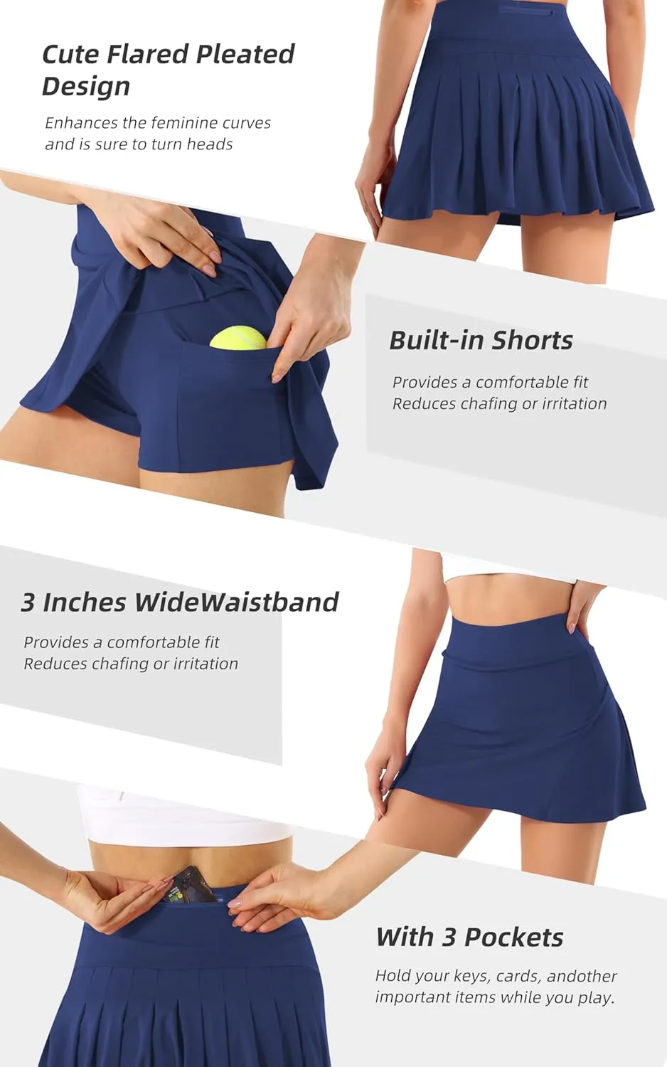 Betaven Pleated Tennis Skirts for Women with Pockets Build in Shorts Golf Skort High Waisted Athletic Running Activewear