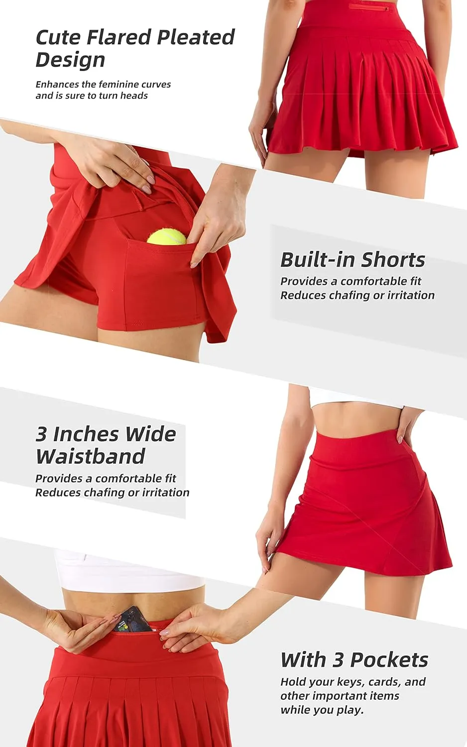 Betaven Pleated Tennis Skirts for Women with Pockets Build in Shorts Golf Skort High Waisted Athletic Running Activewear
