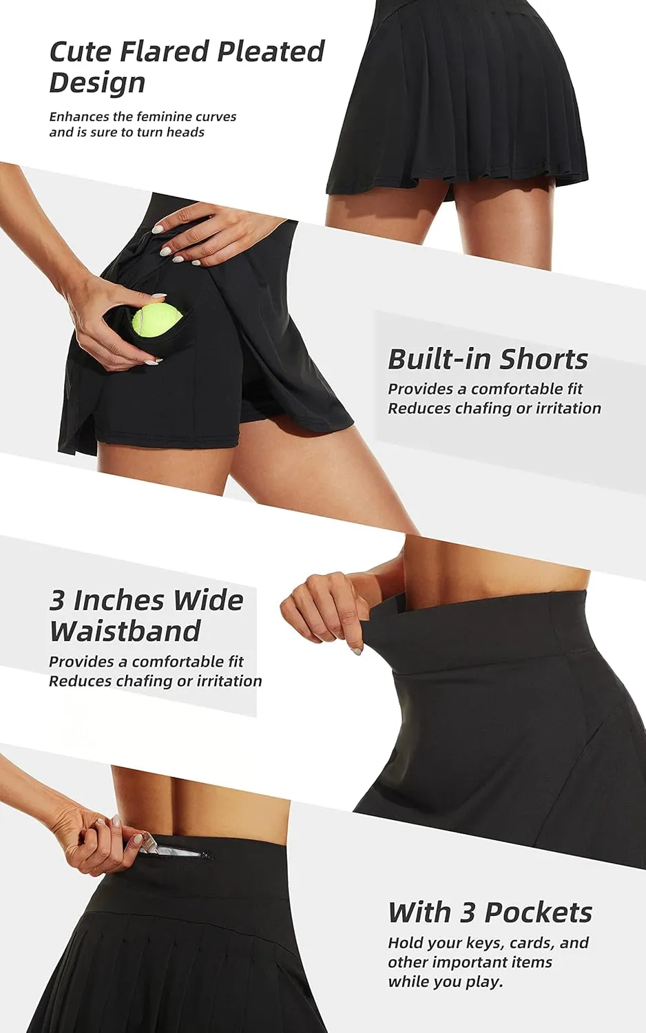Betaven Pleated Tennis Skirts for Women with Pockets Build in Shorts Golf Skort High Waisted Athletic Running Activewear