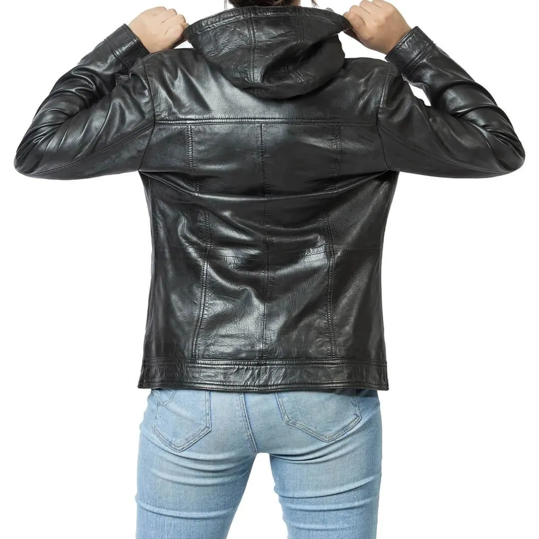 Black Biker Hooded Jacket