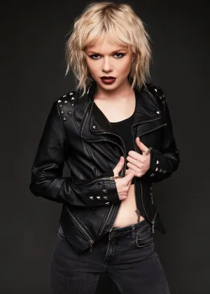 Black Faux Leather Biker Moto Jacket with Studs