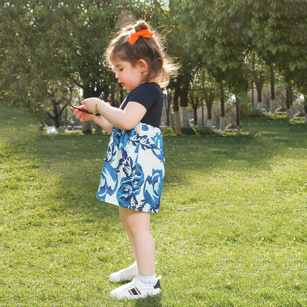 Blue Floral Print Matching Midi Family Mtching Dresses & Tshirts