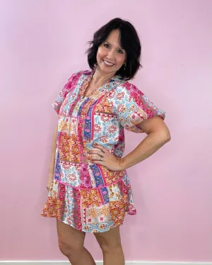 Boho Bliss Patchwork Babydoll Dress