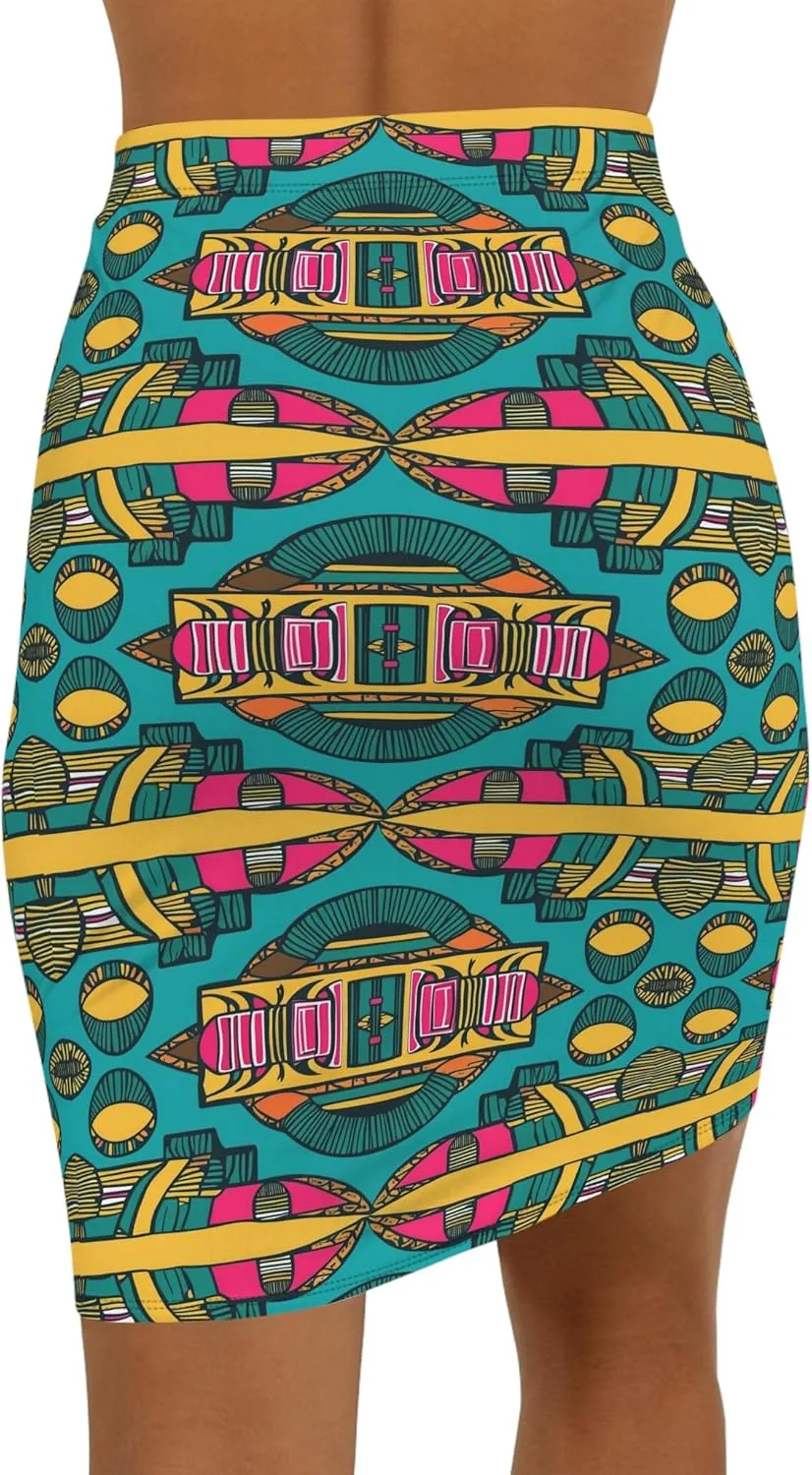 Bold Geometric Print Skirt, Vibrant Pencil Skirt, Stylish Mid-Waist Skirt, Trendy Summer Skirt, Fashionable Office Attire