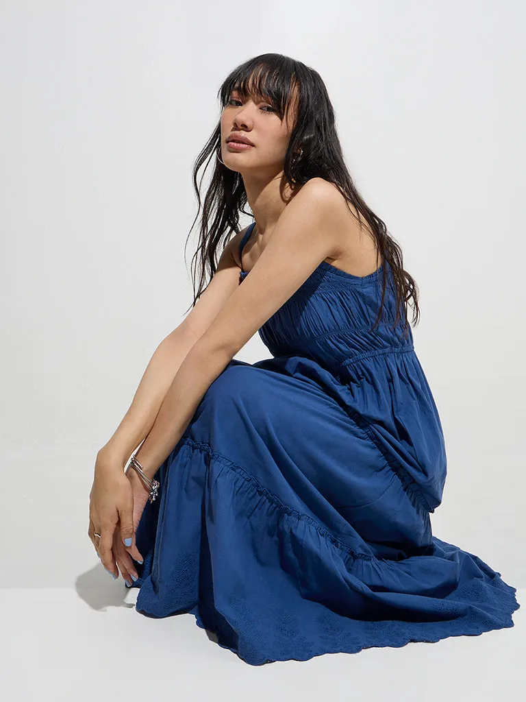 Bombay Paisley Indigo Solid Tiered Cotton Dress