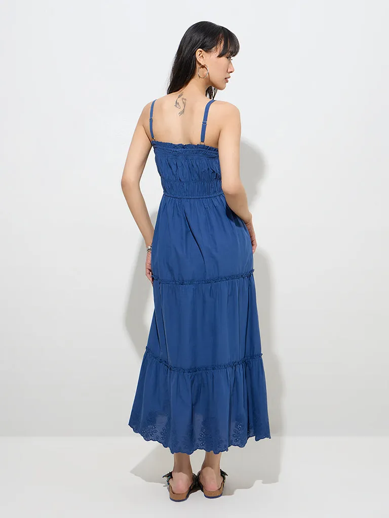 Bombay Paisley Indigo Solid Tiered Cotton Dress