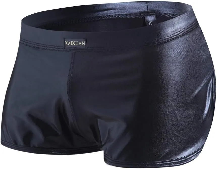 Boxers For Men Sexy Solid Color Underwear Imitation Leather Lacquer Low Rise Man's Underpants