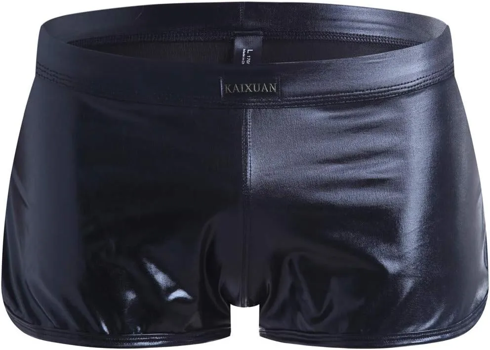 Boxers For Men Sexy Solid Color Underwear Imitation Leather Lacquer Low Rise Man's Underpants