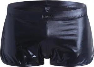 Boxers For Men Sexy Solid Color Underwear Imitation Leather Lacquer Low Rise Man's Underpants