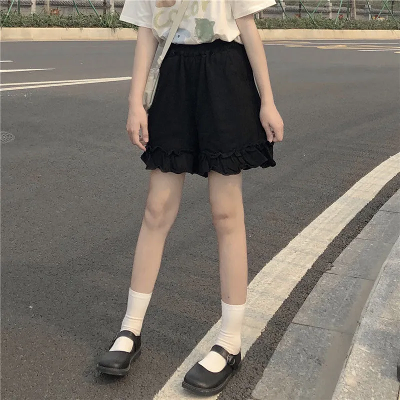 Casual High Waist Elastic Ruffles Shorts
