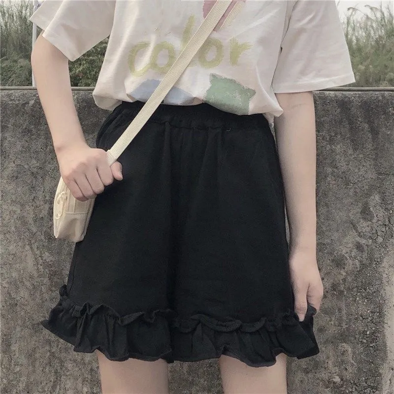 Casual High Waist Elastic Ruffles Shorts