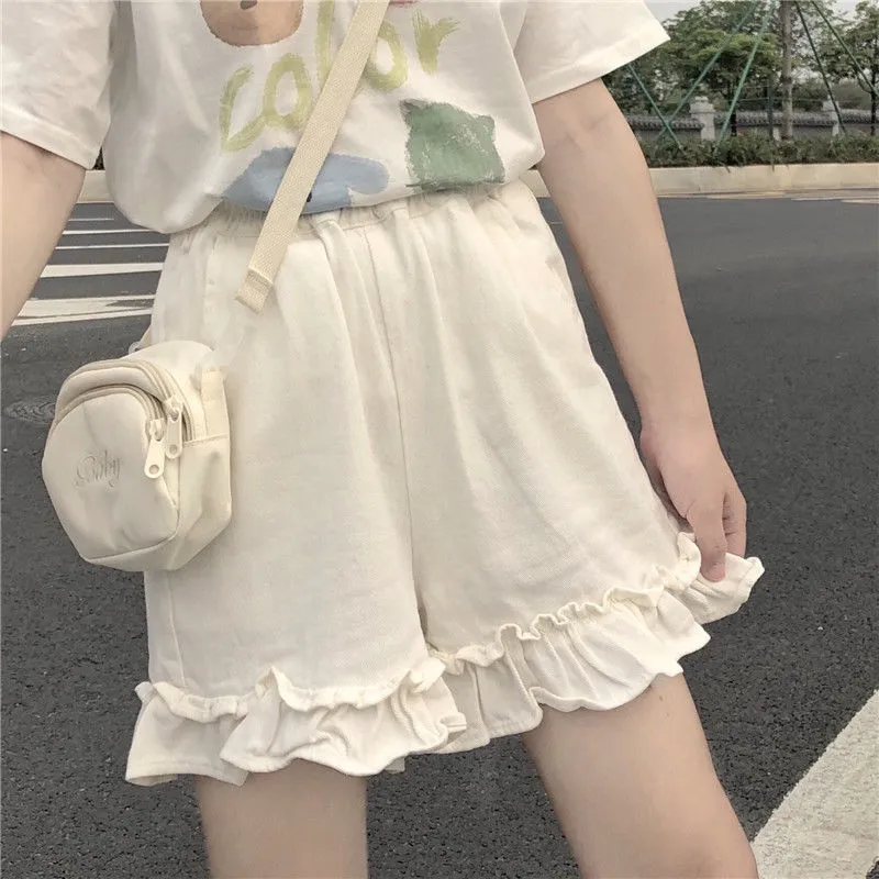 Casual High Waist Elastic Ruffles Shorts
