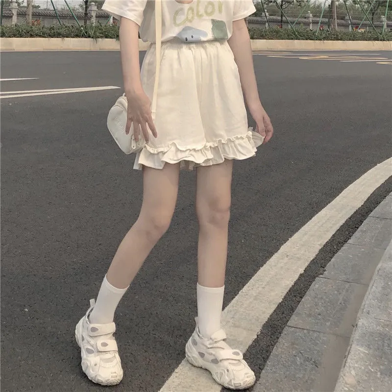 Casual High Waist Elastic Ruffles Shorts