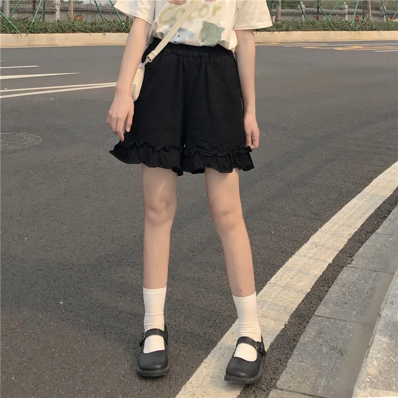 Casual High Waist Elastic Ruffles Shorts