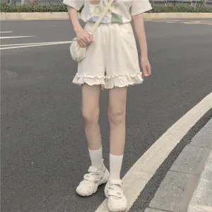 Casual High Waist Elastic Ruffles Shorts
