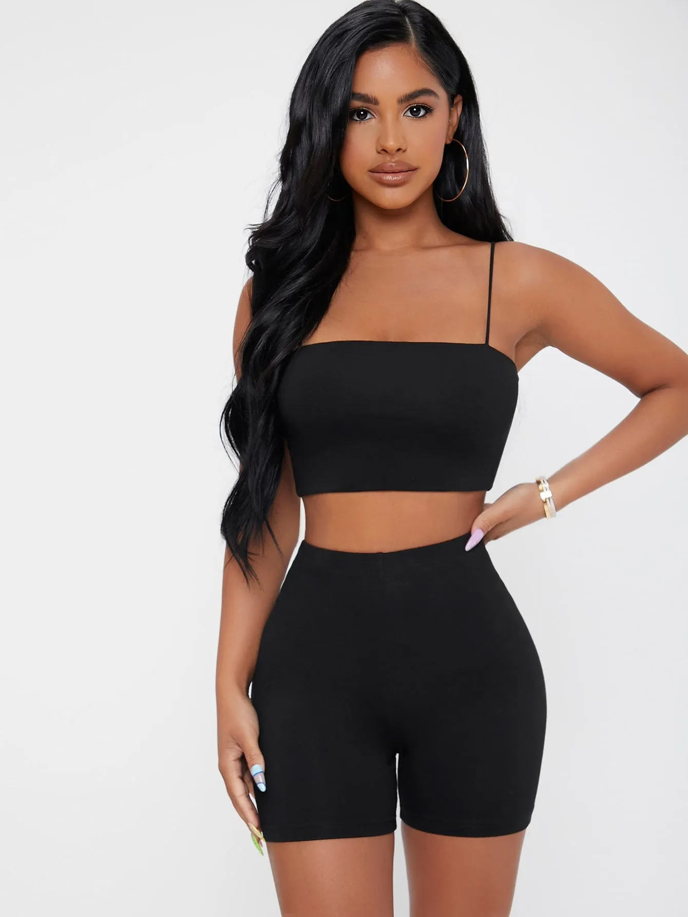 Casual Plain Backless Sleeveless Spaghetti Strap Women Two-Piece Outfits