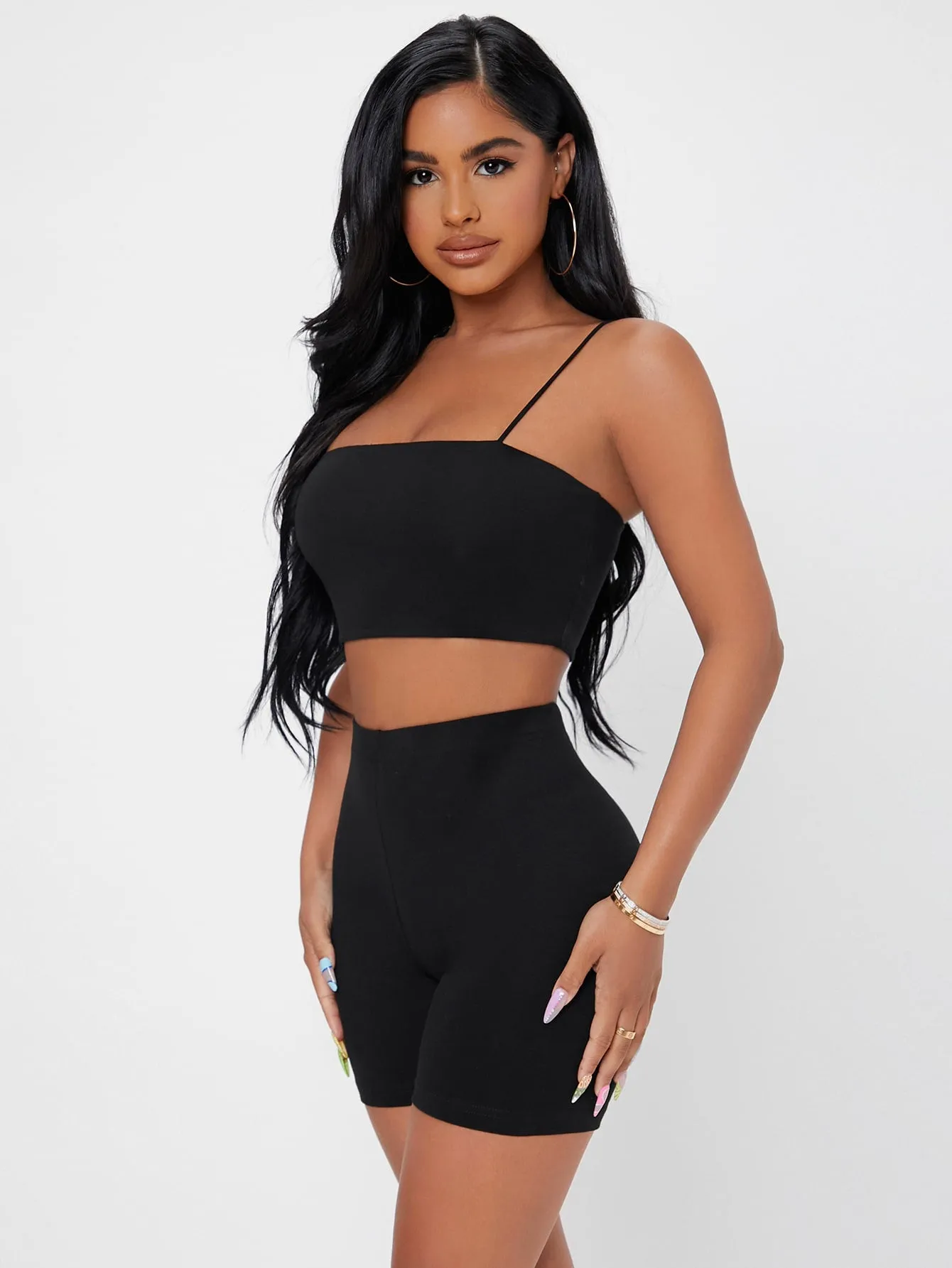 Casual Plain Backless Sleeveless Spaghetti Strap Women Two-Piece Outfits